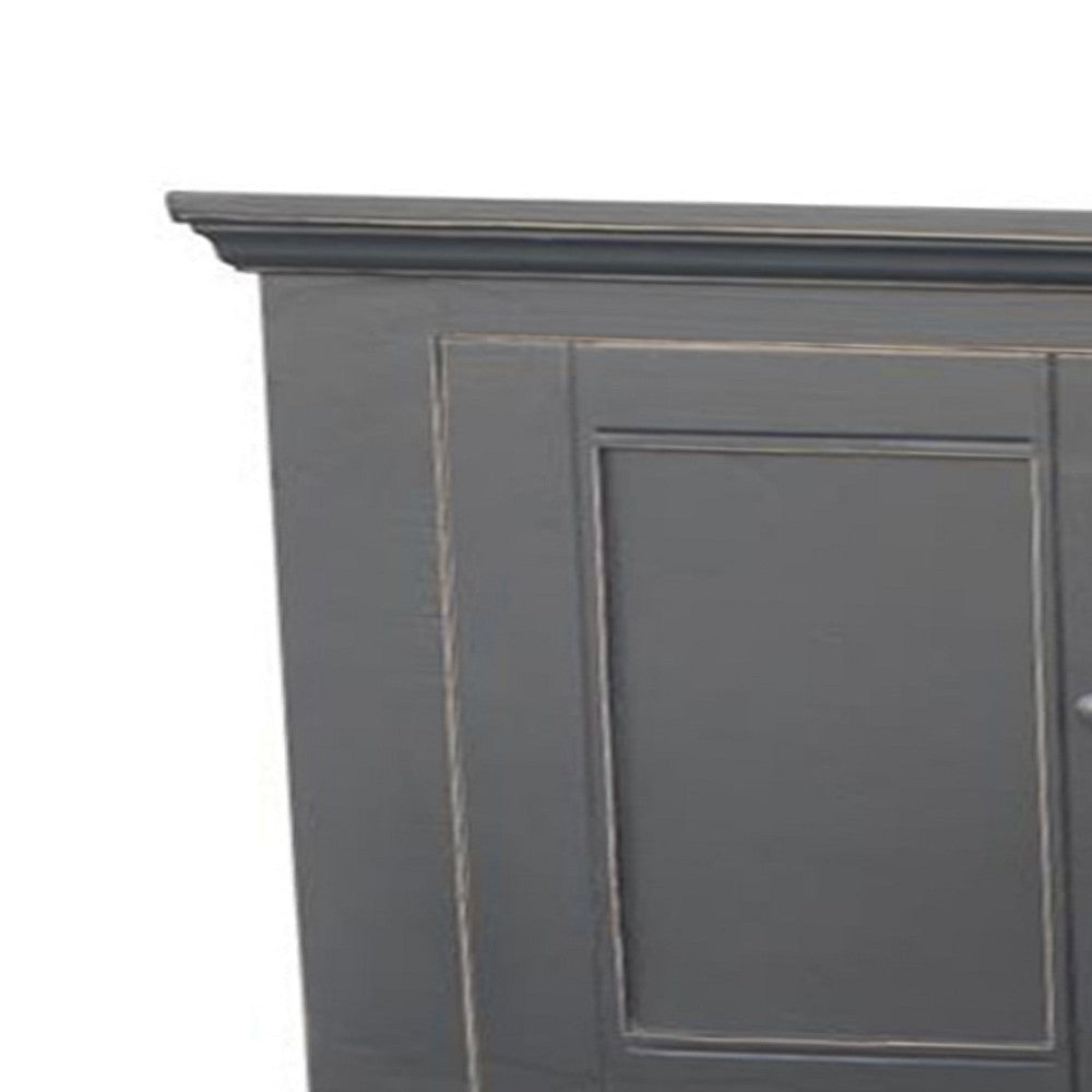 Miy Sideboard Buffet Cabinet 6 Door Matte Black Pine Wood 106 Inch BM326801