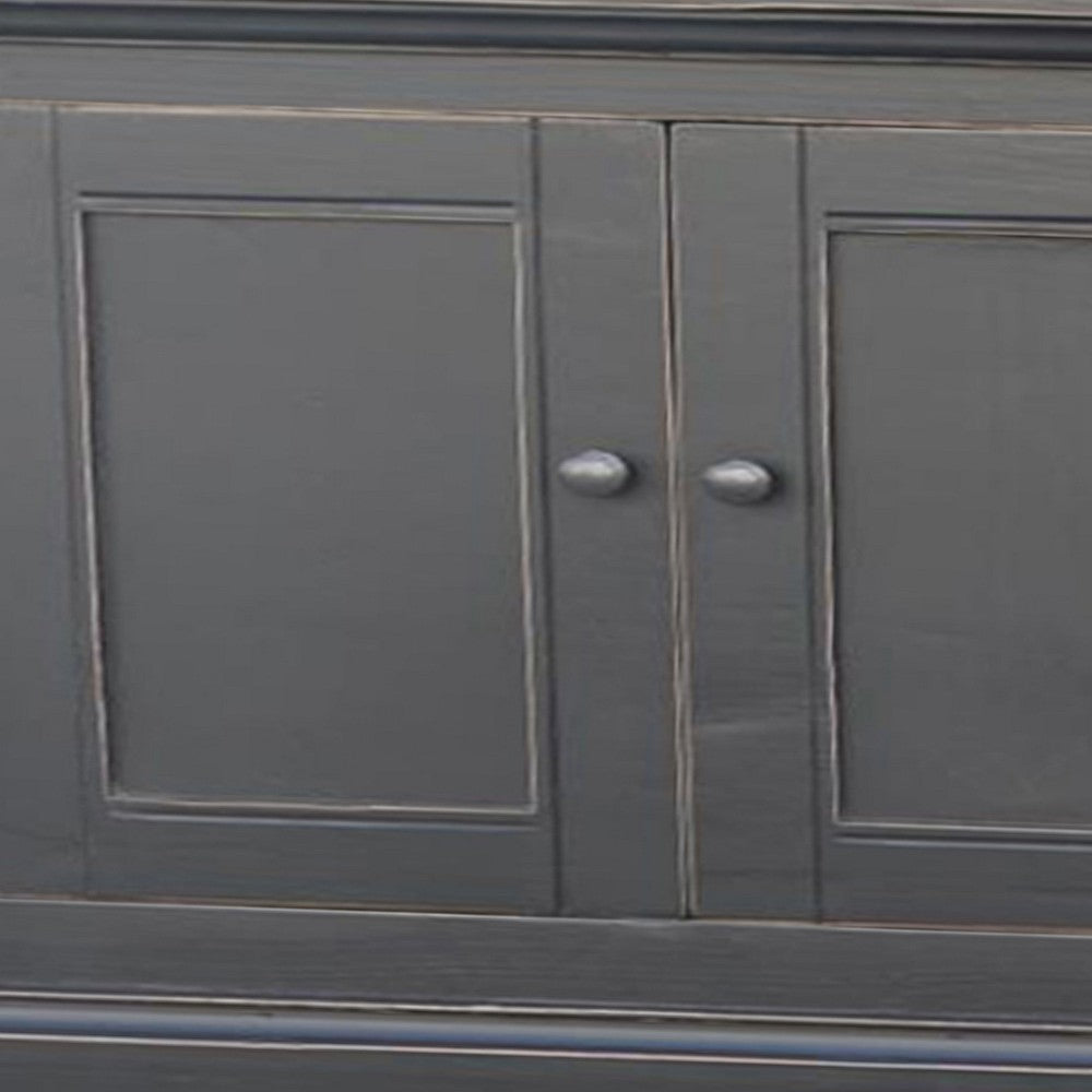 Miy Sideboard Buffet Cabinet 6 Door Matte Black Pine Wood 106 Inch BM326801