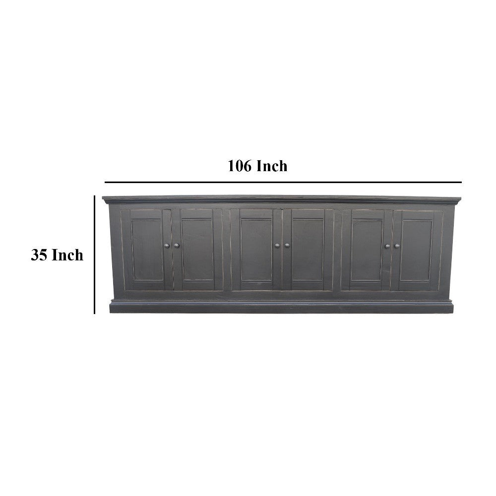 Miy Sideboard Buffet Cabinet 6 Door Matte Black Pine Wood 106 Inch BM326801