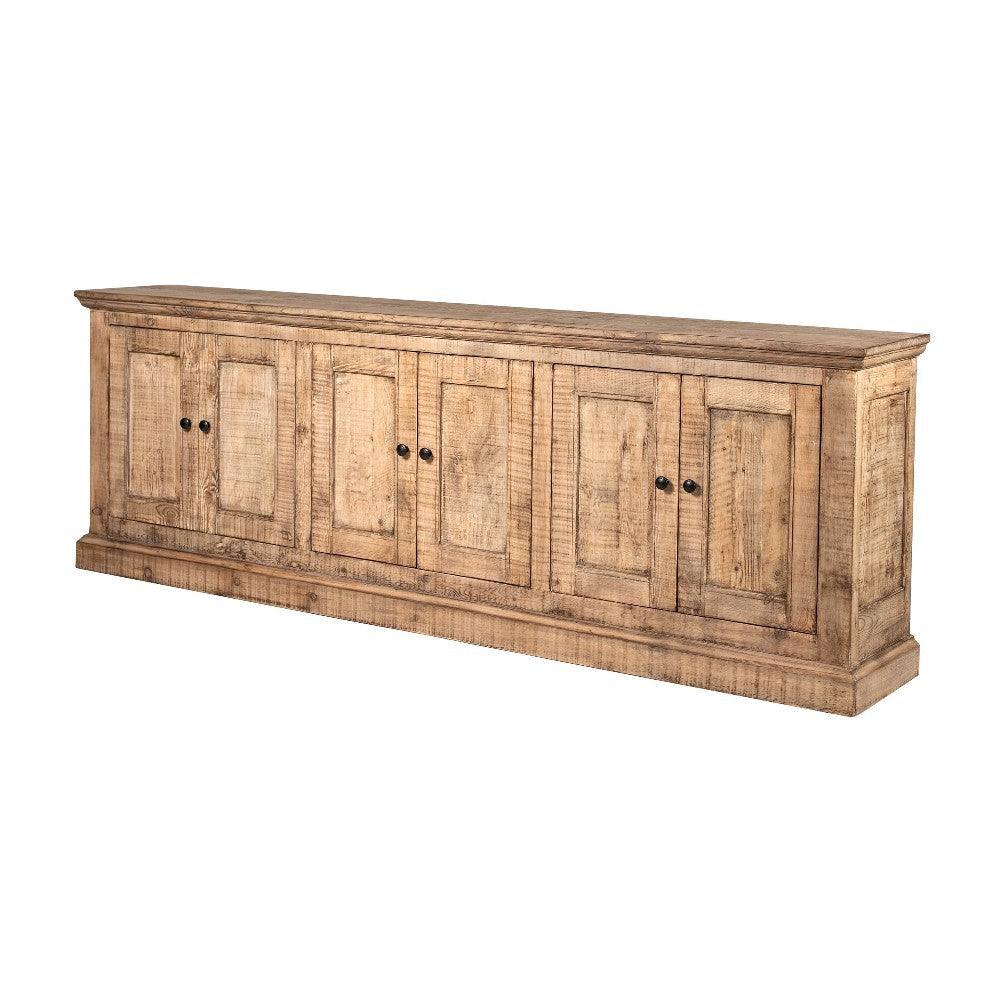 Miy Sideboard Buffet Cabinet 6 Door Natural Brown Pine Wood 106 Inch BM326802