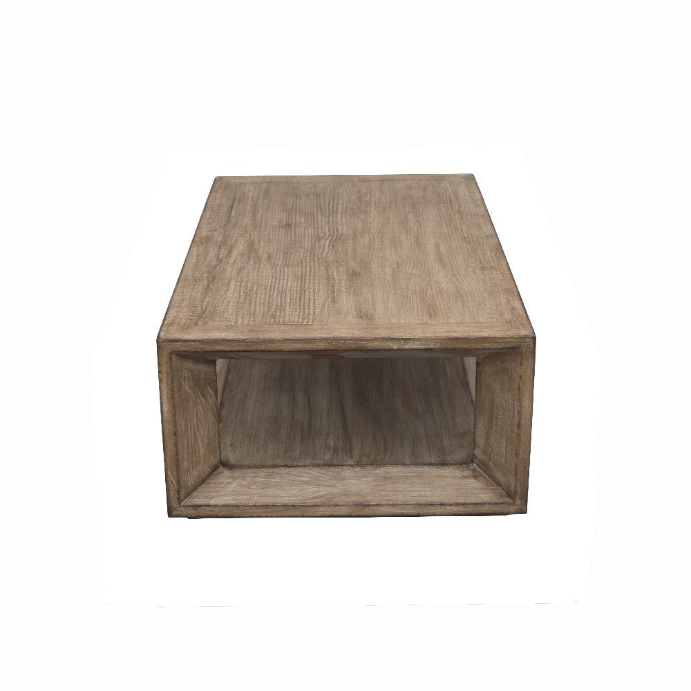 Limy Coffee Table 54 Inch Rectangular Top Shelf Antique Brown Wood BM326805