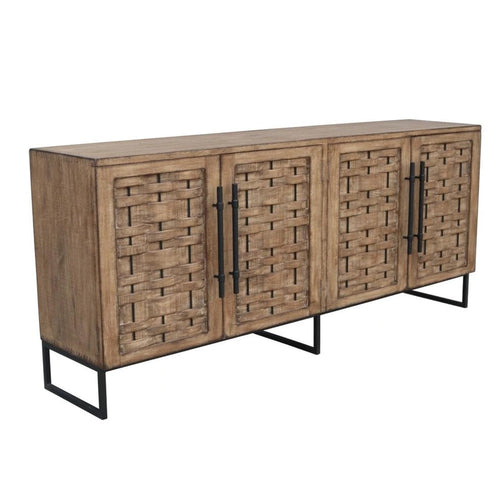 Osin Sideboard Buffet Cabinet, 4 Door, 83 Inch Antique Brown Pine Wood