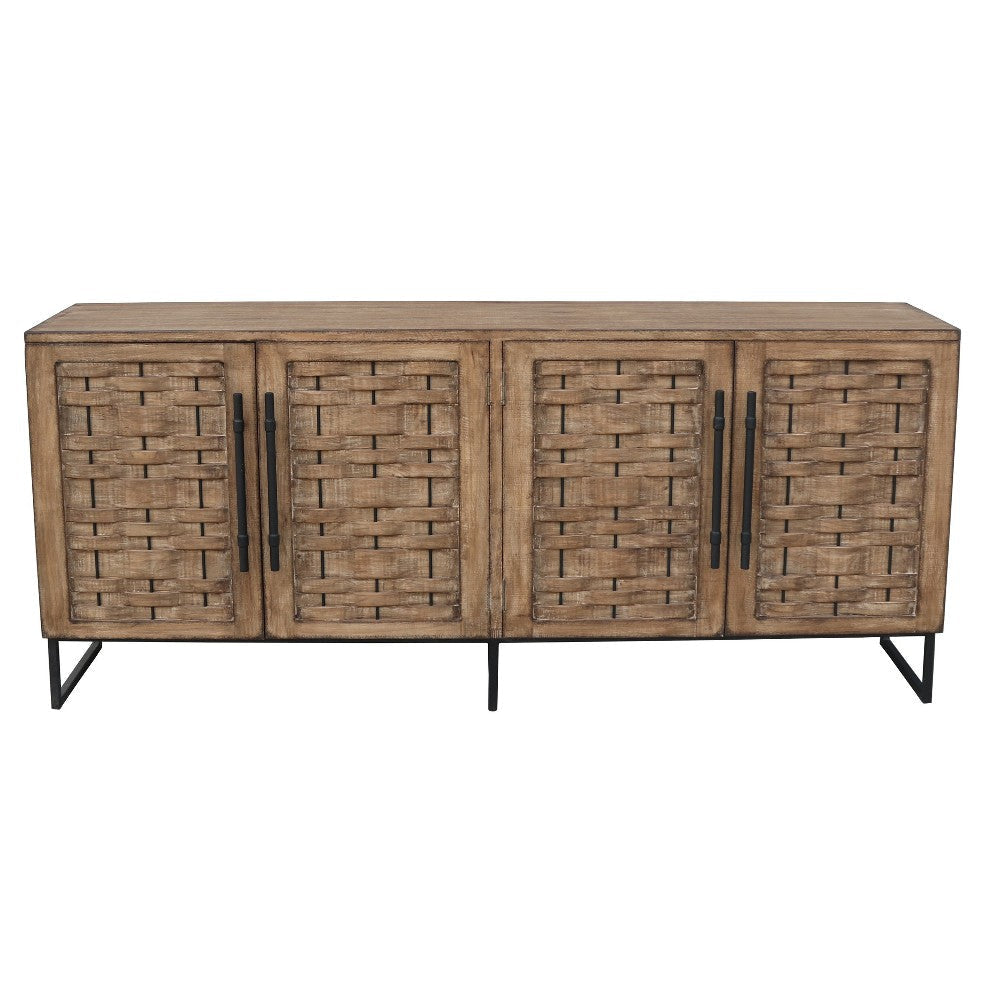 Osin Sideboard Buffet Cabinet 4 Door 83 Inch Antique Brown Pine Wood BM326807