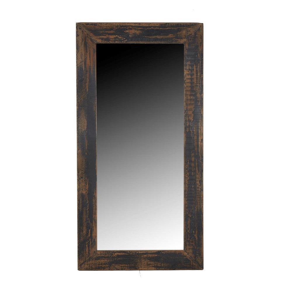 Freestanding Mirror, 80 Inch Rectangular Reclaimed Wood, Antique Black