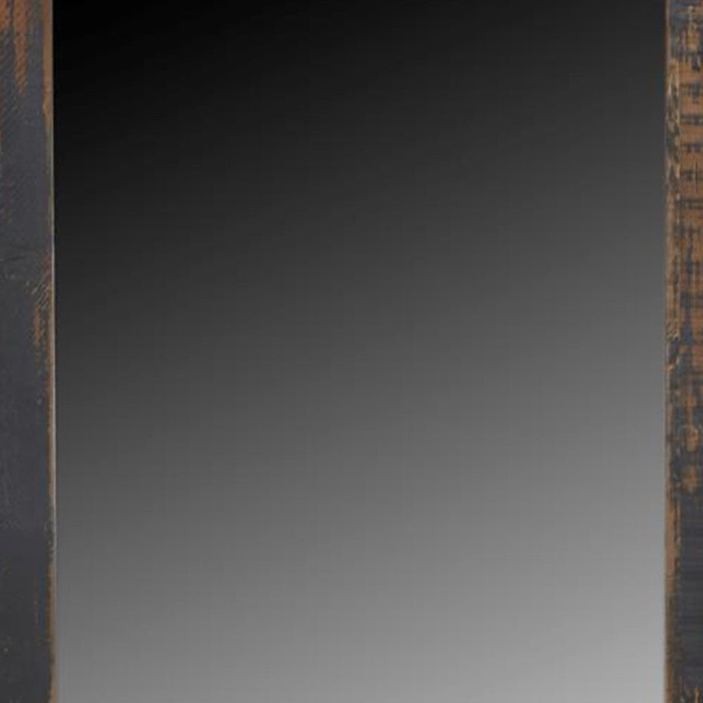 Freestanding Mirror 80 Inch Rectangular Reclaimed Wood Antique Black BM326808