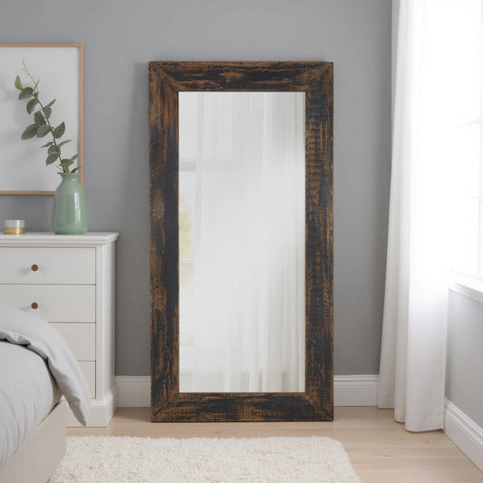 Freestanding Mirror, 80 Inch Rectangular Reclaimed Wood, Antique Black