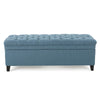 Rhya Storage Ottoman Bench Soft Blue Fabric Black Wood 50 Inch