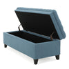 Rhya Storage Ottoman Bench Soft Blue Fabric Black Wood 50 Inch