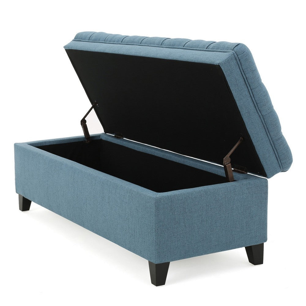 Rhya Storage Ottoman Bench Soft Blue Fabric Black Wood 50 Inch