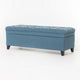 Rhya Storage Ottoman Bench, Soft Blue Fabric, Black Wood, 50 Inch