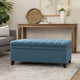 Rhya Storage Ottoman Bench, Soft Blue Fabric, Black Wood, 50 Inch