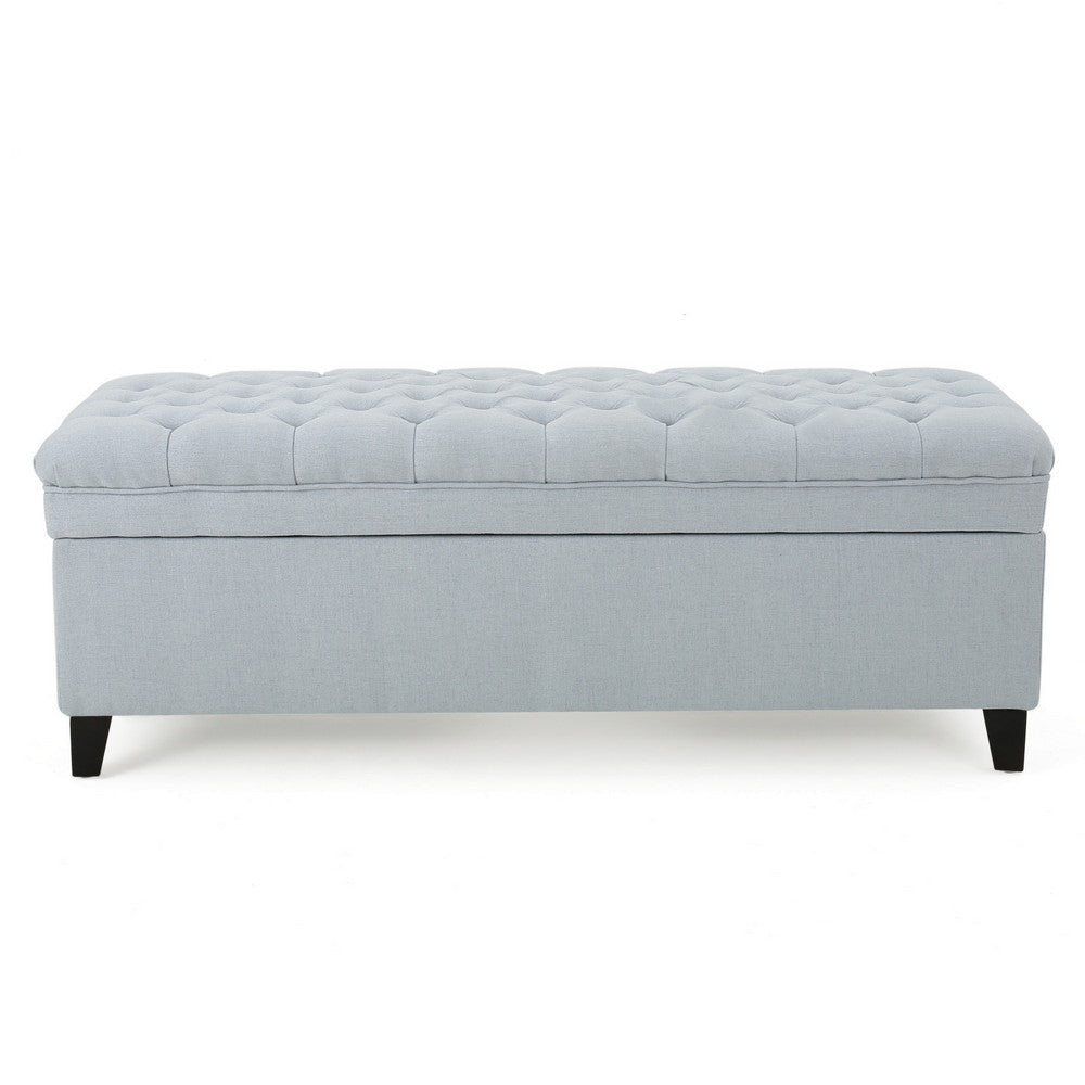 Rhya Storage Ottoman Bench Light Blue Fabric Black Wood 50 Inch