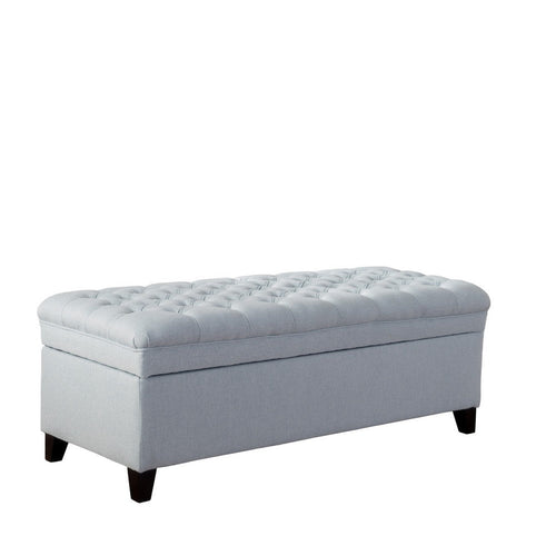 Rhya Storage Ottoman Bench, Light Blue Fabric, Black Wood, 50 Inch