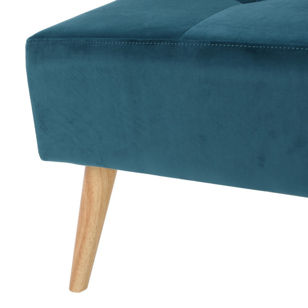 Ottoman Tufted Teal Velvet Brown Tapered Wood Legs Square 31 Inch BM326863