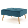 Ottoman, Tufted Teal Velvet, Brown Tapered Wood Legs, Square 31 Inch