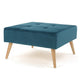 Ottoman, Tufted Teal Velvet, Brown Tapered Wood Legs, Square 31 Inch