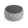 Pirana Ottoman Coffee Table Gray Tuft Velvet 30 Inch Tempered Glass