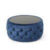 Pirana Ottoman Coffee Table Blue Tuft Velvet 30 Inch Tempered Glass
