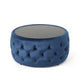 Pirana Ottoman Coffee Table Blue Tuft Velvet 30 Inch Tempered Glass