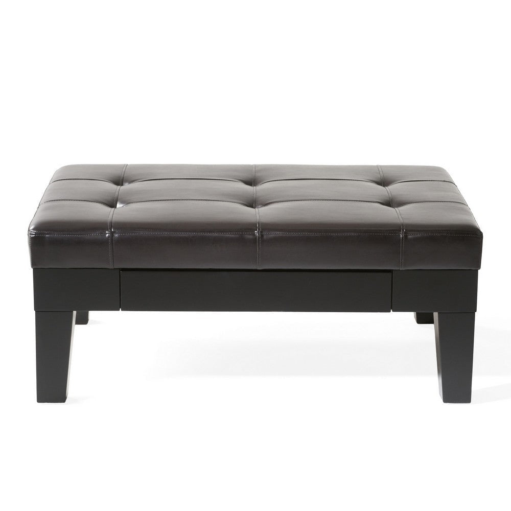 Olivia Ottoman Table Drawer Black Faux Leather Coffee Brown 41 Inch BM326870