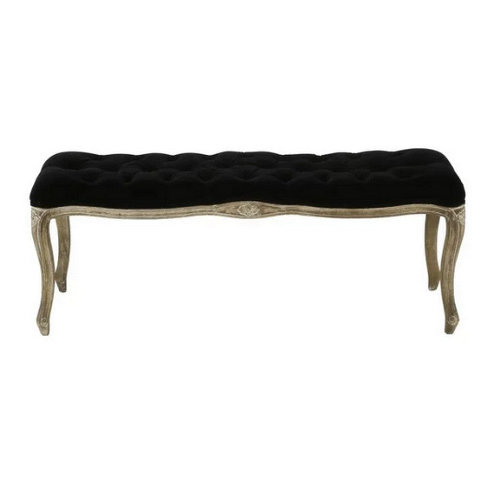 Kopa Bench Footstool Tufted Black Brown Wood Curved Legs 46 Inch BM326872