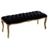 Kopa Bench Footstool, Tufted Black, Brown Wood, Curved Legs, 46 Inch