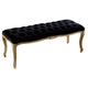 Kopa Bench Footstool, Tufted Black, Brown Wood, Curved Legs, 46 Inch