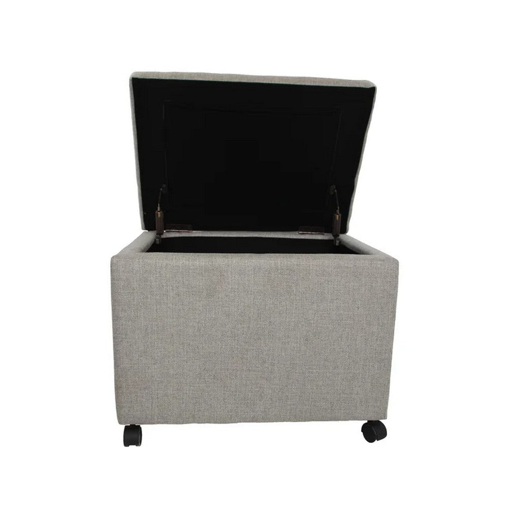 Storage Ottoman Gray Fabric Soft Cushions Caster Wheels 24 Inch BM326873