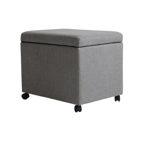 Storage Ottoman, Gray Fabric, Soft Cushions, Caster Wheels, 24 Inch