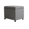 Storage Ottoman, Gray Fabric, Soft Cushions, Caster Wheels, 24 Inch