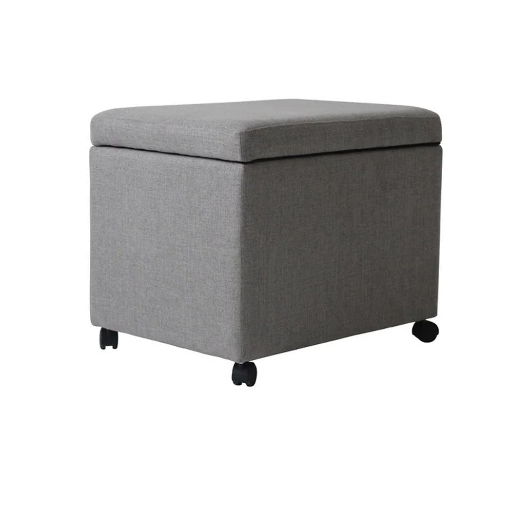 Storage Ottoman Gray Fabric Soft Cushions Caster Wheels 24 Inch BM326873