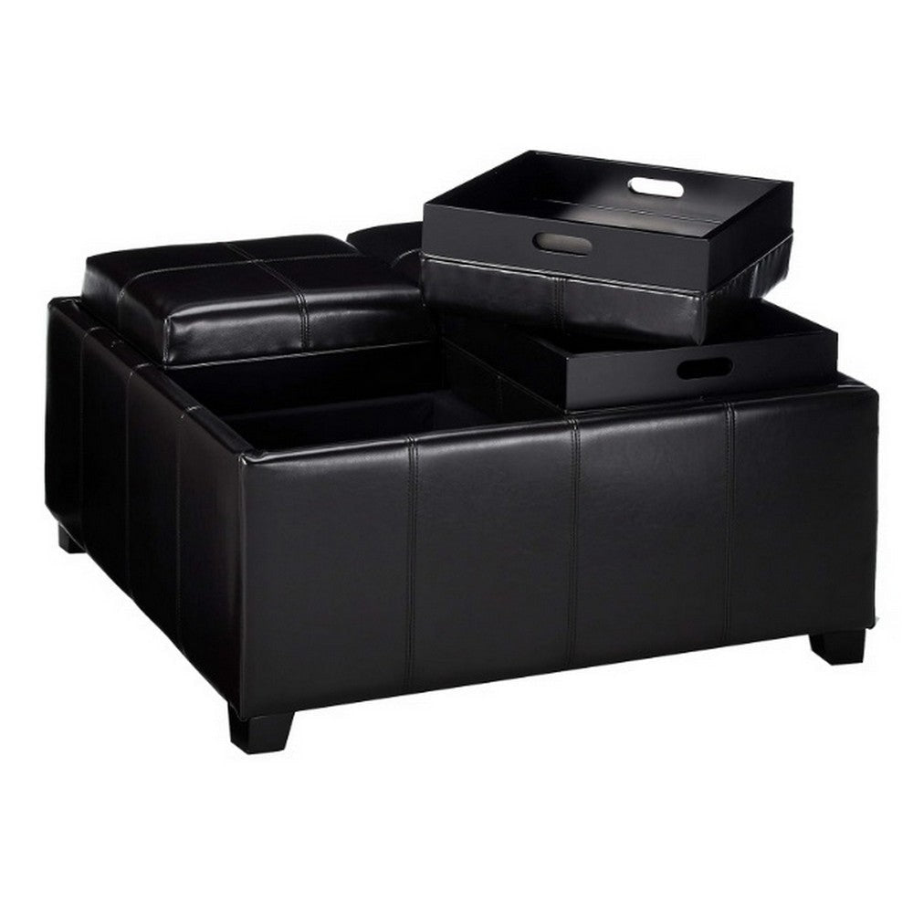 Storage Ottoman Tufted Chocolate Brown Faux Leather 35 Inch Square BM326875