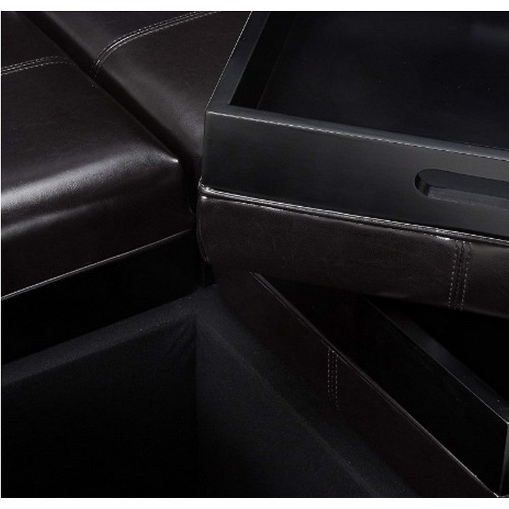 Storage Ottoman Tufted Chocolate Brown Faux Leather 35 Inch Square BM326875