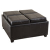 Storage Ottoman, Tufted Chocolate Brown Faux Leather, 35 Inch Square