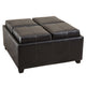 Storage Ottoman, Tufted Chocolate Brown Faux Leather, 35 Inch Square