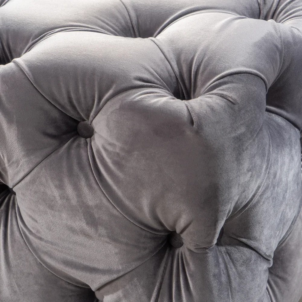Ottoman Bench | Button Tufted Gray Velvet | Soft Cushions | 51"