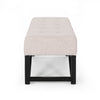 Liba Ottoman Bench, Button Tufted Beige Fabric Black Frame 47 Inch BM326883