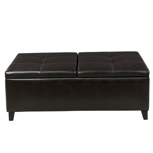 Lannie Storage Ottoman, Dual Top, Rich Brown Faux Leather, 48 Inch