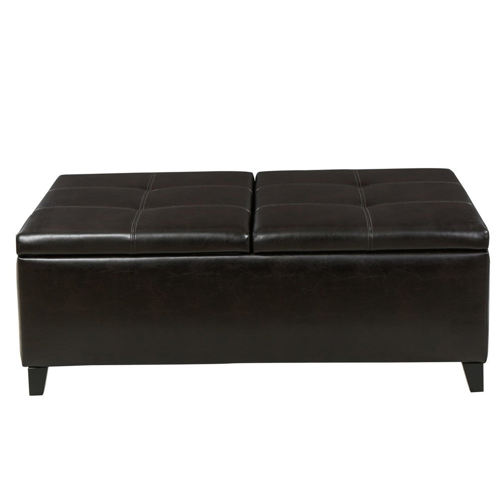 Lannie Storage Ottoman, Dual Top, Rich Brown Faux Leather, 48 Inch