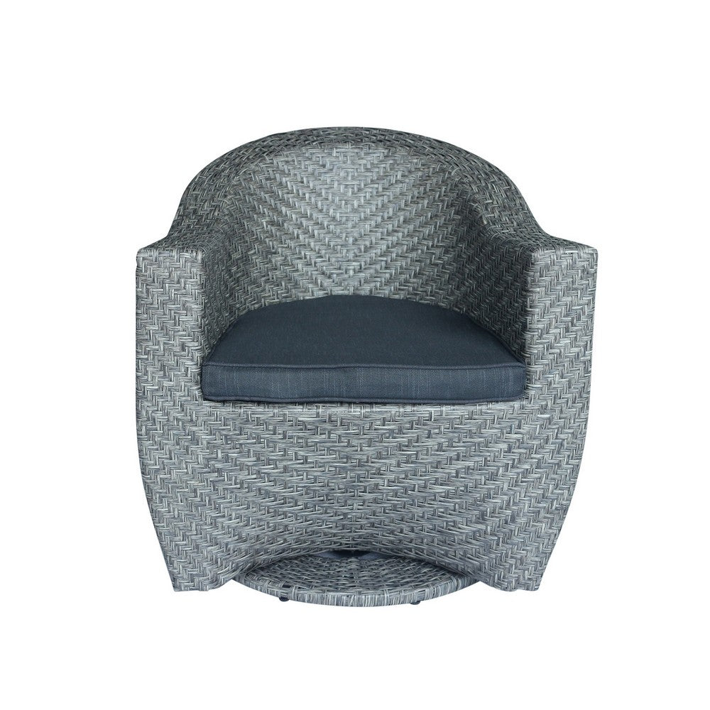 Nicki Outdoor Swivel Chair | Gray Rattan Wicker | Black Fabric Cushion