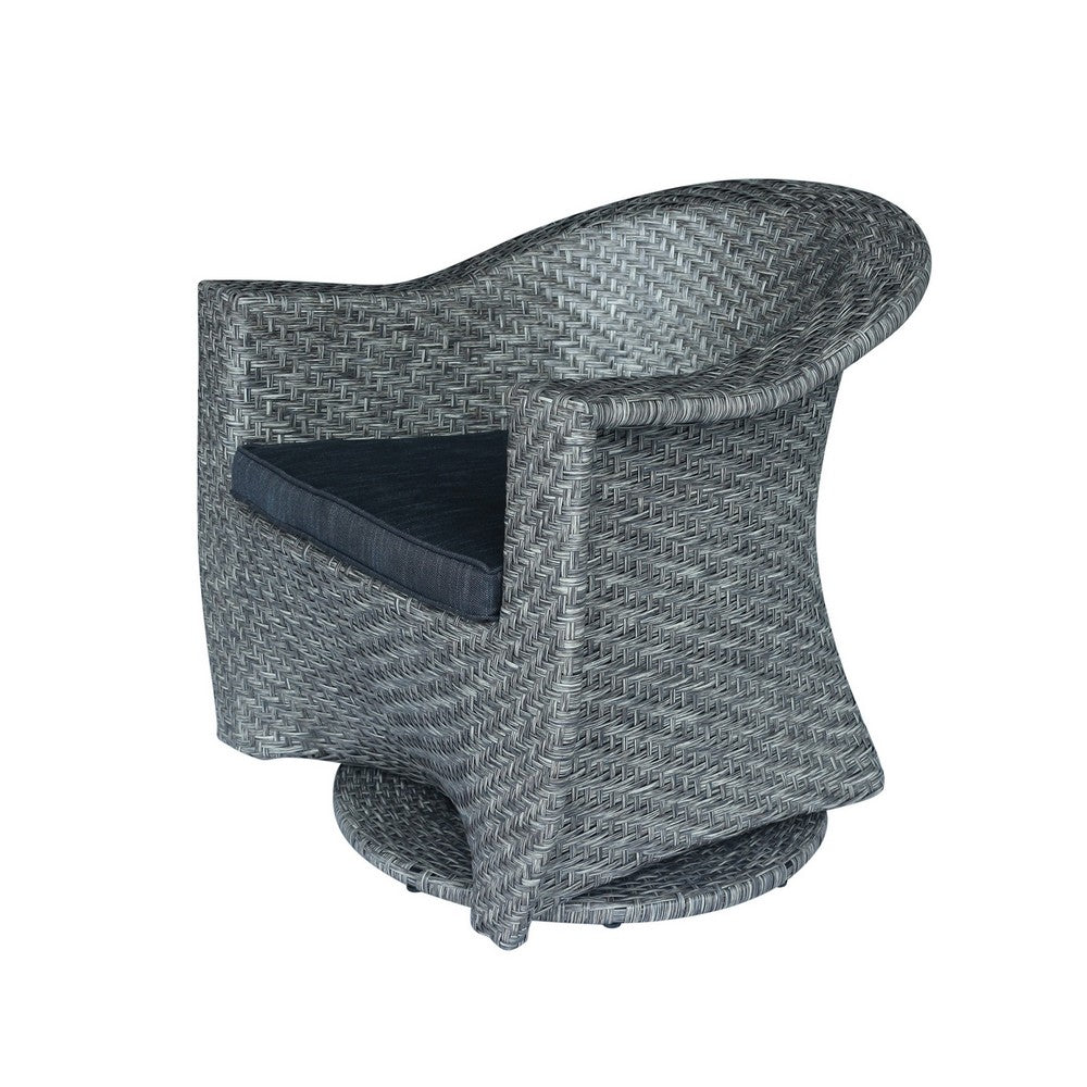Nicki Outdoor Swivel Chair | Gray Rattan Wicker | Black Fabric Cushion