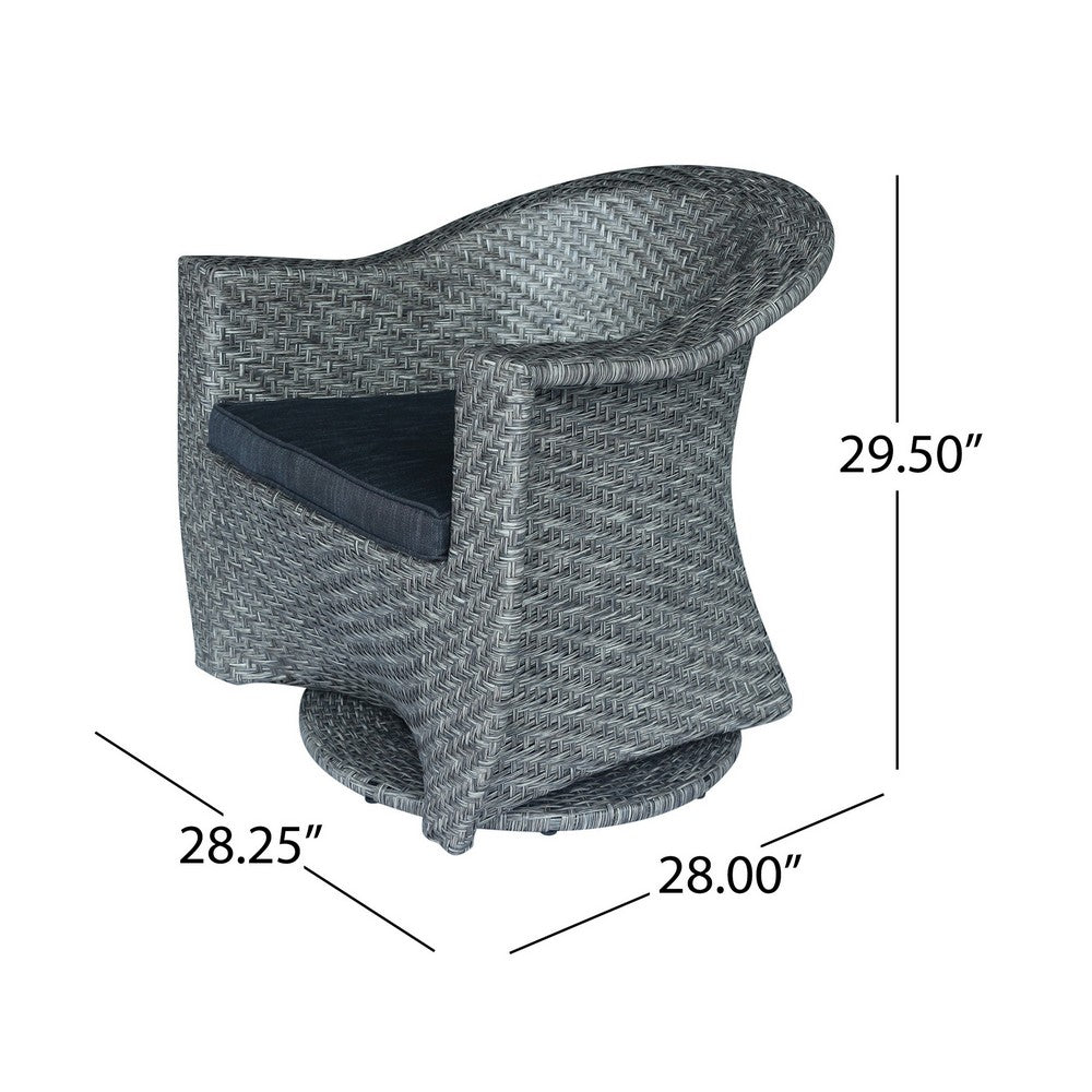 Nicki Outdoor Swivel Chair | Gray Rattan Wicker | Black Fabric Cushion