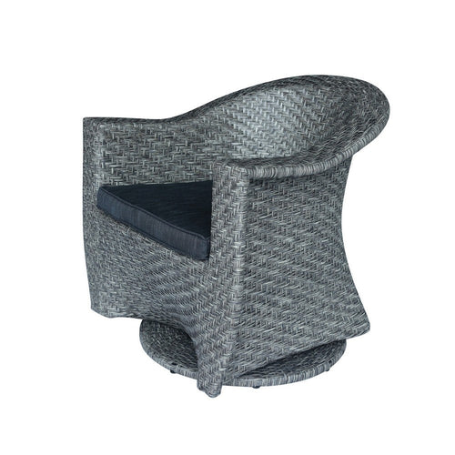 Nicki Outdoor Swivel Chair, Gray Rattan Wicker, Black Fabric Cushion