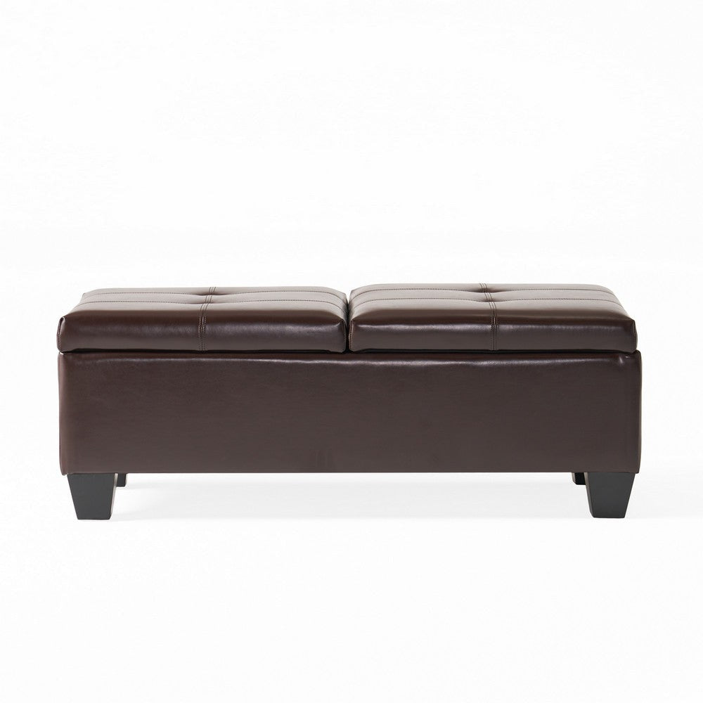 Storage Ottoman Chocolate Faux Leather Soft Cushioning 47 Inch BM326887