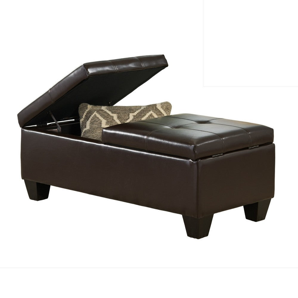Storage Ottoman Chocolate Faux Leather Soft Cushioning 47 Inch BM326887