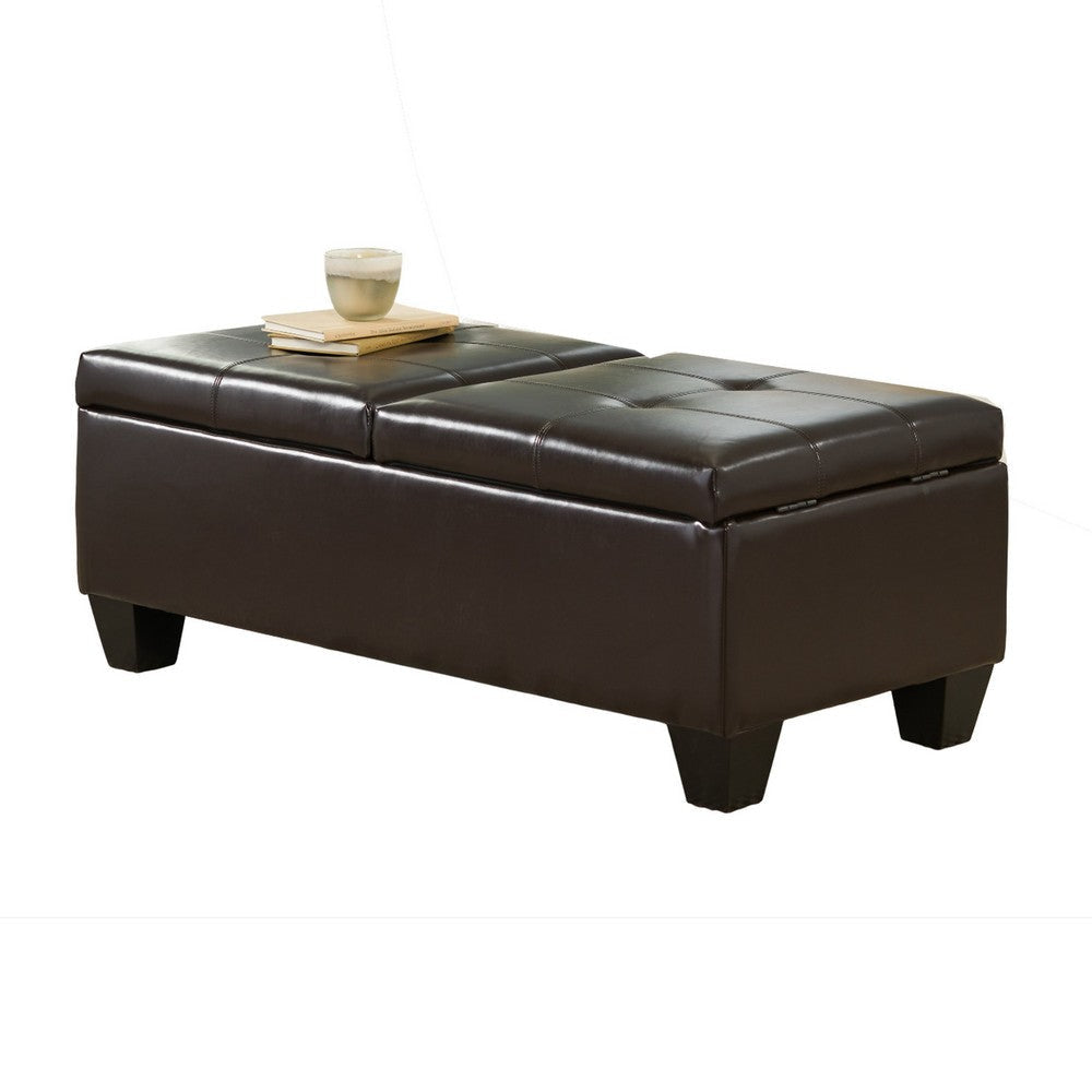 Storage Ottoman, Chocolate Faux Leather, Soft Cushioning, 47 Inch