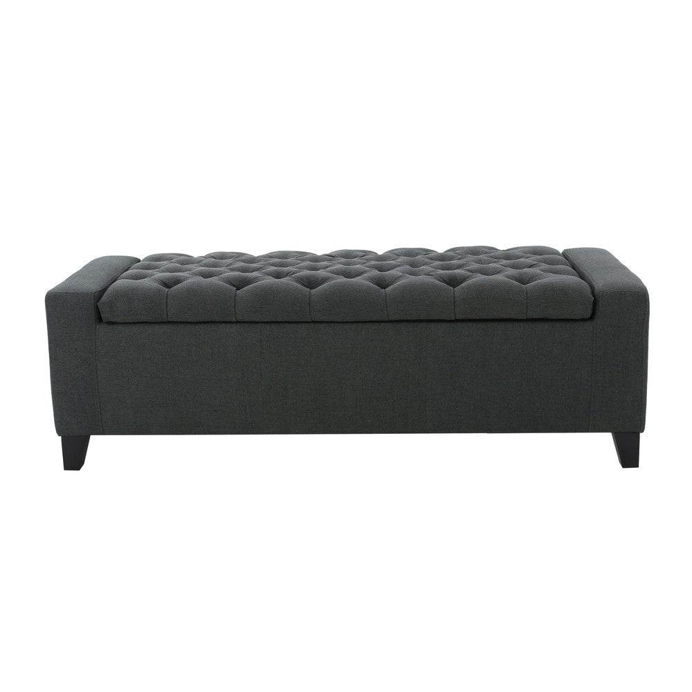 Storage Ottoman Bench Dark Gray Fabric Tufted Top 51 Inch BM326890