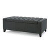 Storage Ottoman Bench, Dark Gray Fabric, Tufted Top, 51 Inch