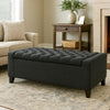 Storage Ottoman Bench, Dark Gray Fabric, Tufted Top, 51 Inch