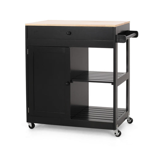 Kitchen Bar Cart with Storage and Towel Holder | 35" Black Wood